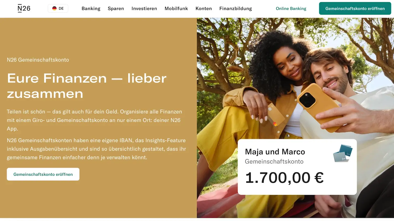 N26 Gemeinschaftskonto Startseite N26 Gemeinschaftskonto Startseite